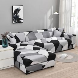 Chair Covers Resilient Sofa Cover For Living Room Geometric Black And White Grey Pet Angle L-shaped 1 Set