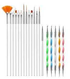 20pcs Nail Art Brushes Kit Gel Polish Styling Acrylic Brush Set NailArt Salon Painting Dotting Pen Tools Pink White Black5873079