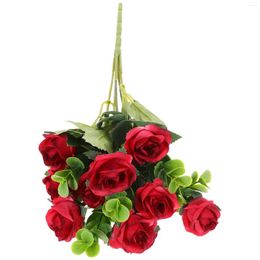 Decorative Flowers Wedding Fake Flower Bouquet Realistic Rose Bunch Ornament Household Decor