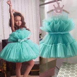 Baby Girls Flower Dress for Wedding Princess 1st Birthday Doping Sleeveless Tulle Tutu Kids Luxury Evening Party Gown 240407