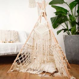 Tapestries Hand Woven Marema Tent Tapestry With Wooden Stick Holder Cotton Rope Net Kids Art Pography Bohemia RoomDecoration