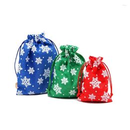 Gift Wrap 50pcs/lot Printed White Snowflake Jute Bag For Christmas Candy Snack Fruit Birthday Wrapping Festival Supplies