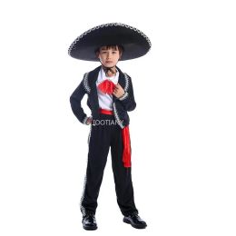 Traditional Mexican Mariachi Amigo Dance Costume For Children Boys Cosplay Costumes Kids Festival Party Stage Performance Set