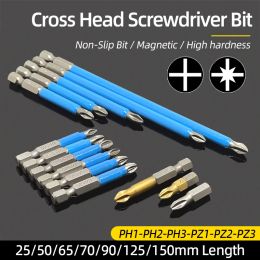 Cross Head Anti Non-slip Screwdriver Bits Phillips Drill Driver Magnetic 1/4" Screw Driver Hand Tools PH1/PH2/PH3/PZ1/PZ2/PZ3
