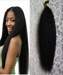 Coarse yaki I Tip Hair Extensions 100gstrands 100 unprocessed virgin brazilian hair kinky Straight Pre Bonded Capsules Hair Exte9249683