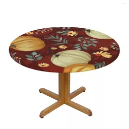 Table Cloth Modern Round Cover Stretch Tablecloths Autumn Pumpkins With Sunflowers Maroon Home Decorative