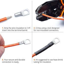 30 Piece Tinned Copper Wire Lug Kit - Battery Lug - Crimp Battery Cable End - Ring Terminal - 6-2 Gauge