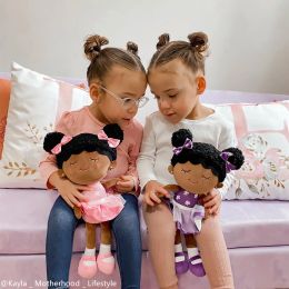 OUOZZZ 38cm Cute Baby Plush Dolls for Girls African American Doll Black Dolls Stuffed Plush Toys Dolls Children Birthday Gift