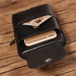 Cross Body Men Cell Phone Case Waist Belt Pack Bag Purse Hook Vertical Male Genuine Leather Small Shoulder Fanny Messenger Bags