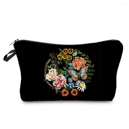 Storage Bags Colourful Printed Floral Cosmetics Organiser Bag Casual Women's Black Exquisite Makeup For Women Small Gift