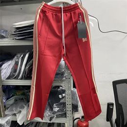 Men's Pants Red Army Green AWGE Needles Sweatpants Men Women Quality Narrow Track Stripe Butterfly Trousers