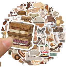 60pcs Bohemian Brown Article Stickers Aesthetic Decals For Laptop Guitar Luggage Scrapbook Fridge Stationery Stickers Kid Toy