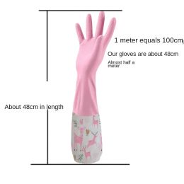 Dishwashing gloves Warm glue waterproof kitchen dishwashing gloves Household gloves waterproof printed cleaning gloves for women