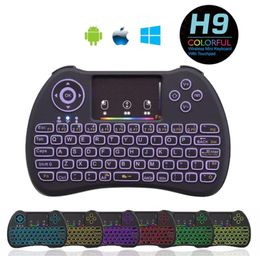 Rainbow Backlit Mini H9 Wireless Remote Control 24GHz Fly Air Mouse Backlight QWERTY Keyboard Touchpad for Mini PC Android Tv Box3770133