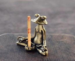 Pcs Decorative Copper Frog Zen Meditation Incense Holder Home Statue Inscription Burner Fragrance Lamps2153447