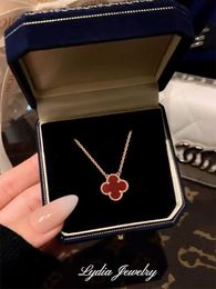 Van Sterling Silver Clover Necklace for Women Double Sided Can Carry Light Luxury Small and Popular Netizens Same Style Collar Chain Gift for Girlfriend