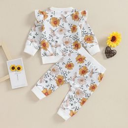 Clothing Sets Toddler Born Baby Girl Outfit Flower Print Ruffled Long Sleeve Sweatshirt Pants 2Pcs Fall Winter Clothes