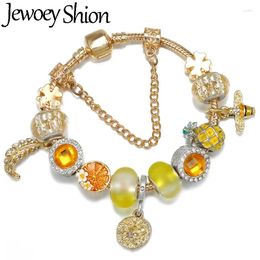 Charm Bracelets Golden Leaf & Fruit Bee Bead With Flower Pendent DIY Brand Bracelet Fashion Jewellery For Women Kid Making Gift