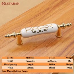 LSTABAN European Style Simple Cabinet Drawer Shoe Cabinet Bookcase Door Zinc Alloy Single Hole White Ceramic Golden Handle