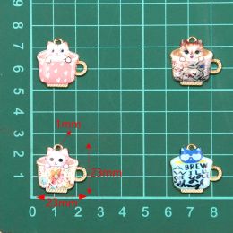 10Pcs 10Color 23x23MM Alloy Metal Drop Oil Printing Cup Cat Charm Animal Pendant For Enamel DIY Bracelet Necklace Jewelry Making