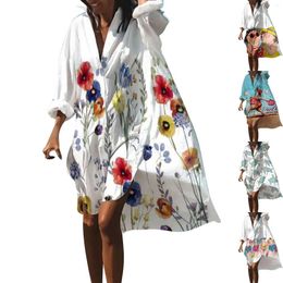 Casual Dresses Women Summer Bohemian Dress 2024 Print Shirt For Fashion Long Sleeve Beach Hawaiian Cover Ups