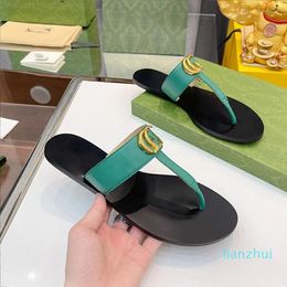 Sandals Shoes Slippers Leather Thong Sandal Double Letters Women Slipper Men Slides Waterfront 35-46