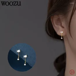 Dangle Earrings WOOZU 925 Sterling Silver Korean Square Zircon Pendientes Drop For Women Wedding Link Chain Creative Unique Jewellery Ins