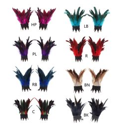 Punk Gothic Gloves Feather Wrist Cuff Stage Show Showgirl Natural Dyed Rooster Feather Arm Warmer Party Cosplay Costume