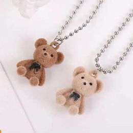 Pendant Necklaces Flocking Bear Brown Teddy Bear Womens Cute Pendant Necklace Small Animal Pendant Fashion Necklace Friendship Jewellery AccessoriesQ