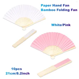 Decorative Figurines 10Pcs/Lot White/Pink Paper Hand Fan Bamboo Folding (21cm/8.2inch) For DIY Patterns Children's Painting Wedding