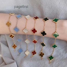 Designer Jewellery High version four-leaf clover van five-flower bracelet Clef womens S925 rose gold red onyx white mother-of-pearl bracelet Colour retention J