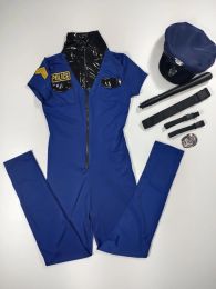 Female Police Officer Costume Cosplay Uniform Sexy Cop Jumpsuit Halloween Policewomen Fancy Party Dress