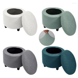 Chair Covers 1PC Round Ottoman Cover Spandex Elastic Footstool All Inclusive Protector Footrest For Living Room Easy Install Home