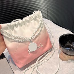 Womens Designer Gradient Pink 22 Mini Shopping Shoulder Quilted Bags With Round Strap White Lacquered Metal Hardware Matelasse Chain Crossbody Handbags 18x20cm