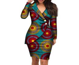 Autumn African Dresses for Women Fashion Office Style Vneck Long Sleeve Midi Dress Bazin Riche African Print Clothing WY40521427639