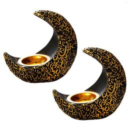 Candle Holders 2pcs For Table Housewarming Tabletop Decoration Gift Modern Moon Shape Ornaments Party Resin Tealight Gold