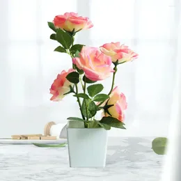 Decorative Flowers Fake Potted Plant Modern Rose Flower Simulation Bonsai Landscaping Faux Silk Artificial Pot For Home