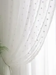 Curtain 1PC Romantic White Pom Sheer For The Living Room Rod Pocket Voile Pure Transparent Tulle Window Decor