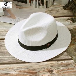 Wide Brim Hats Bucket Hats GEMVIE 2022 New Fashion Straw Hat Wide Brim Paper Summer Hat for Women Straw Hat Panama Cap Sun Hat Summer Hats for Women Y240409