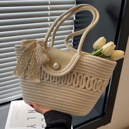 Grasflätiger Beutel im französischen Stil, handgefertigte gewebte Tasche, Reisebeutel