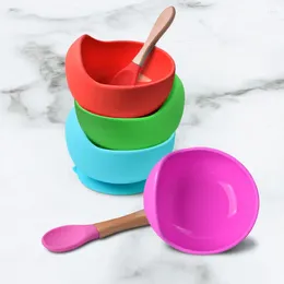 Bowls 1 Set Silicone Baby Feeding Bowl Learning Dishes Suction With Spoon Non-Slip Tableware For Children