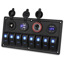 8 Gang Car Marine Switch Panel 12V 24V Voltmeter Dual USB Cigarette Lighter Socket Toggle Switch Panels For Car Boat Truck RV