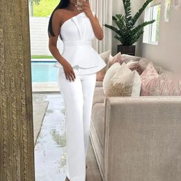 Women's Two Piece Pants Women Two-piece Outfit Lady Suit Elegant One Shoulder Top Set For Formal Party Banquet With Slant