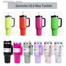 Mugs Pink Flamino With - 1 1 40oz Quencher H2.0 Tumbler Stainless Steel Insulated Travel Mu With Handle Lid Straw Car Cup Ship By Sea L49