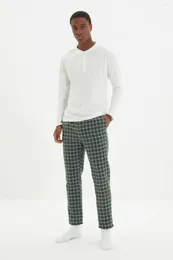 Home Clothing Trendyol Men 'S Regular Fit Bottom Plaid Top Single Jersey Knitted Pajamas Set TMNAW22PT1033