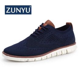 Boots Zunyu New Summer Men's Shoes Lace Up Lightweight British Dress Footwear Fashion Hollow Breathable Knitted Mesh Flats Shoes