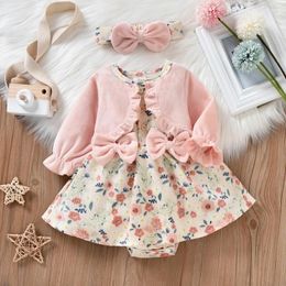 Clothing Sets Born Baby Girl Fall Winter Corduroy Dress Ruffle Long Sleeve Floral Dresses Infant Flower Clothes Set