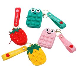 2021 DHL Toy Silicone Cartoon Fruit Doll Coin Purse Key Pendant Children Adult Push Bubble Sensory Educational Decompression Bag8750809