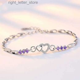 Bangle New 925 sterling silver bracelet amethyst zircon heart-shaped female charm bracelet jewelry gift yq240409