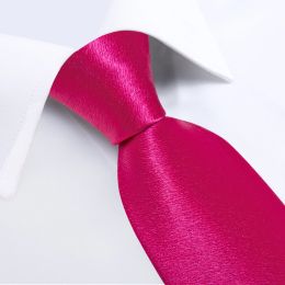 Solid Hot Pink Stain Men's Tie Set Handkerchief Cufflinks 8cm Width Wedding Party Necktie Groom Men Suits Accessories Gift